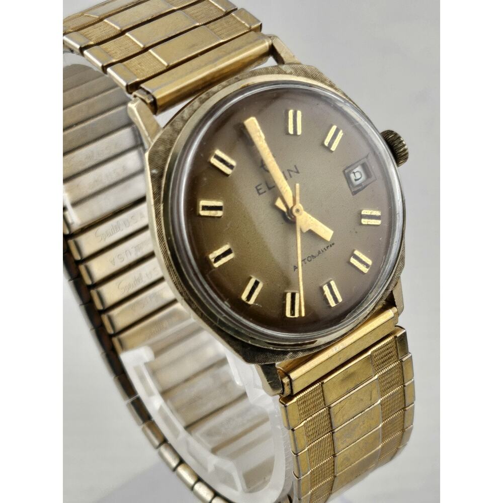50s Mens Elgin Automatic 10k RGP Waterproof Watch 17 Jewels Date Swiss RUNS